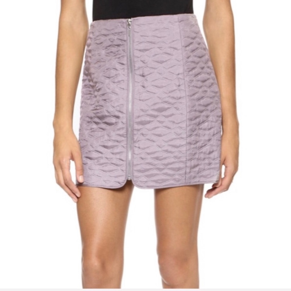 Rebecca Taylor‎ Silk Quilted Zip Skirt 4 Dove Gray
